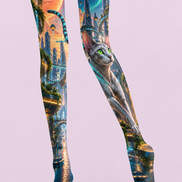 Cyberpunk Cat Graphic Tights Hosiery Pantyhose H69-36