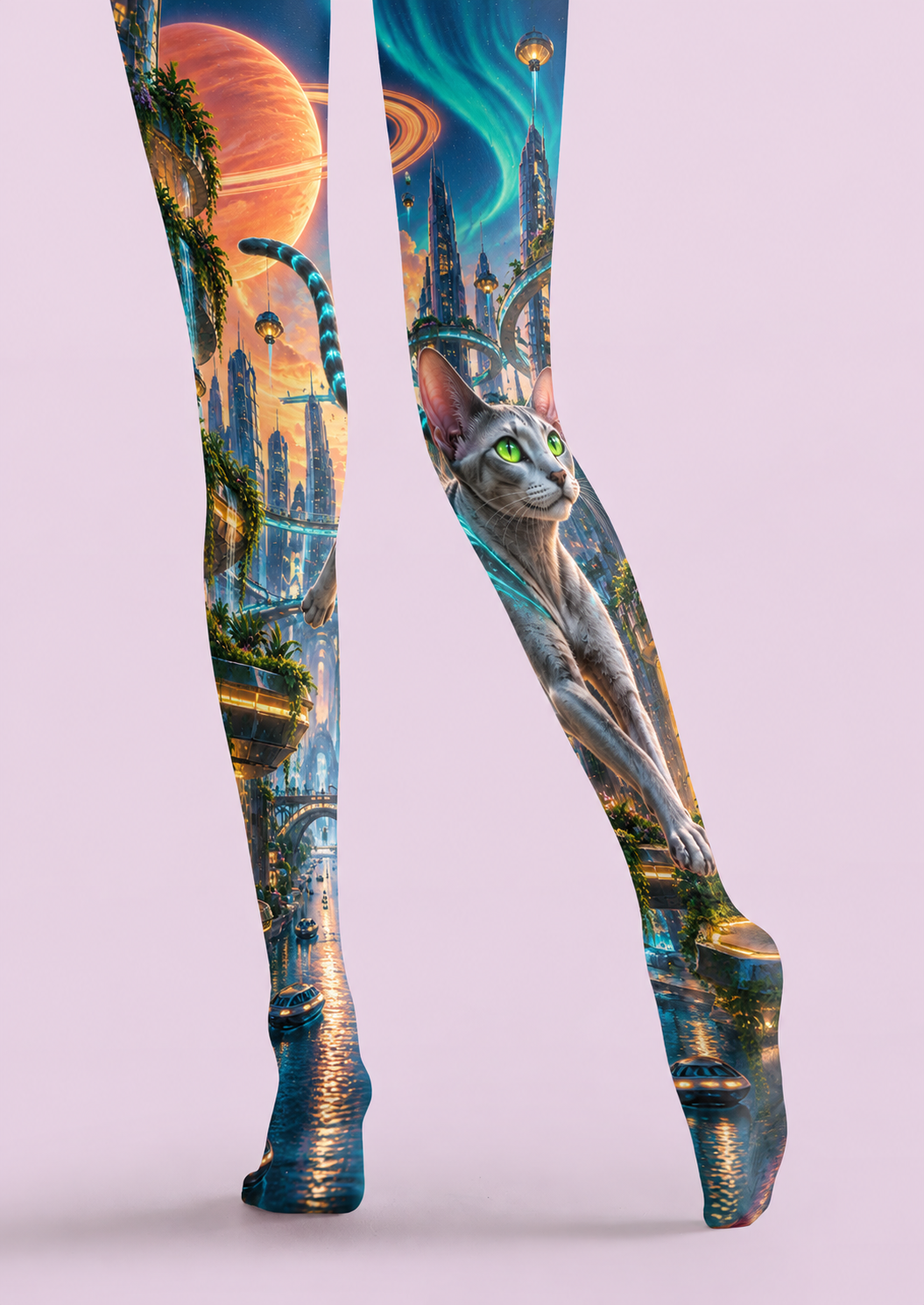 Cyberpunk Cat Graphic Tights Hosiery Pantyhose H69-36