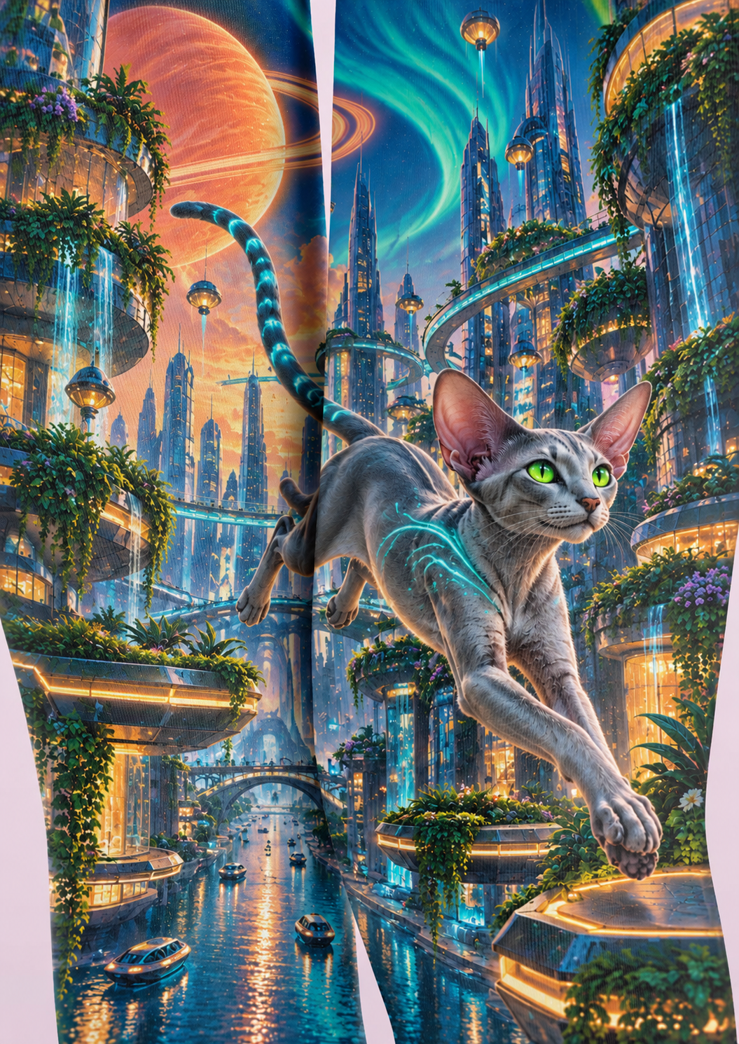 Cyberpunk Cat Graphic Tights Hosiery Pantyhose H69-36
