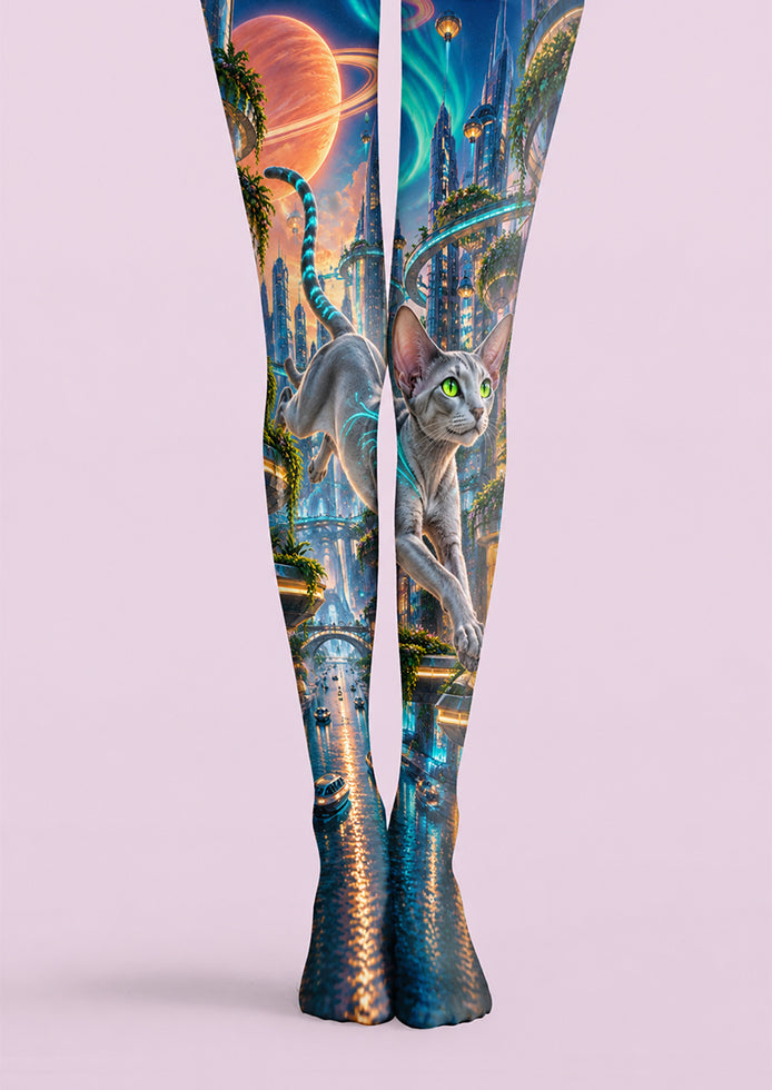 Cyberpunk Cat Graphic Tights Hosiery Pantyhose H69-36