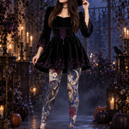 Dark Floral Skull Moon Tights Hosiery Pantyhose H69-37