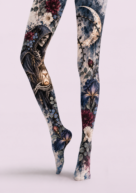 Dark Floral Skull Moon Tights Hosiery Pantyhose H69-37
