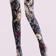 Dark Floral Skull Moon Tights Hosiery Pantyhose H69-37