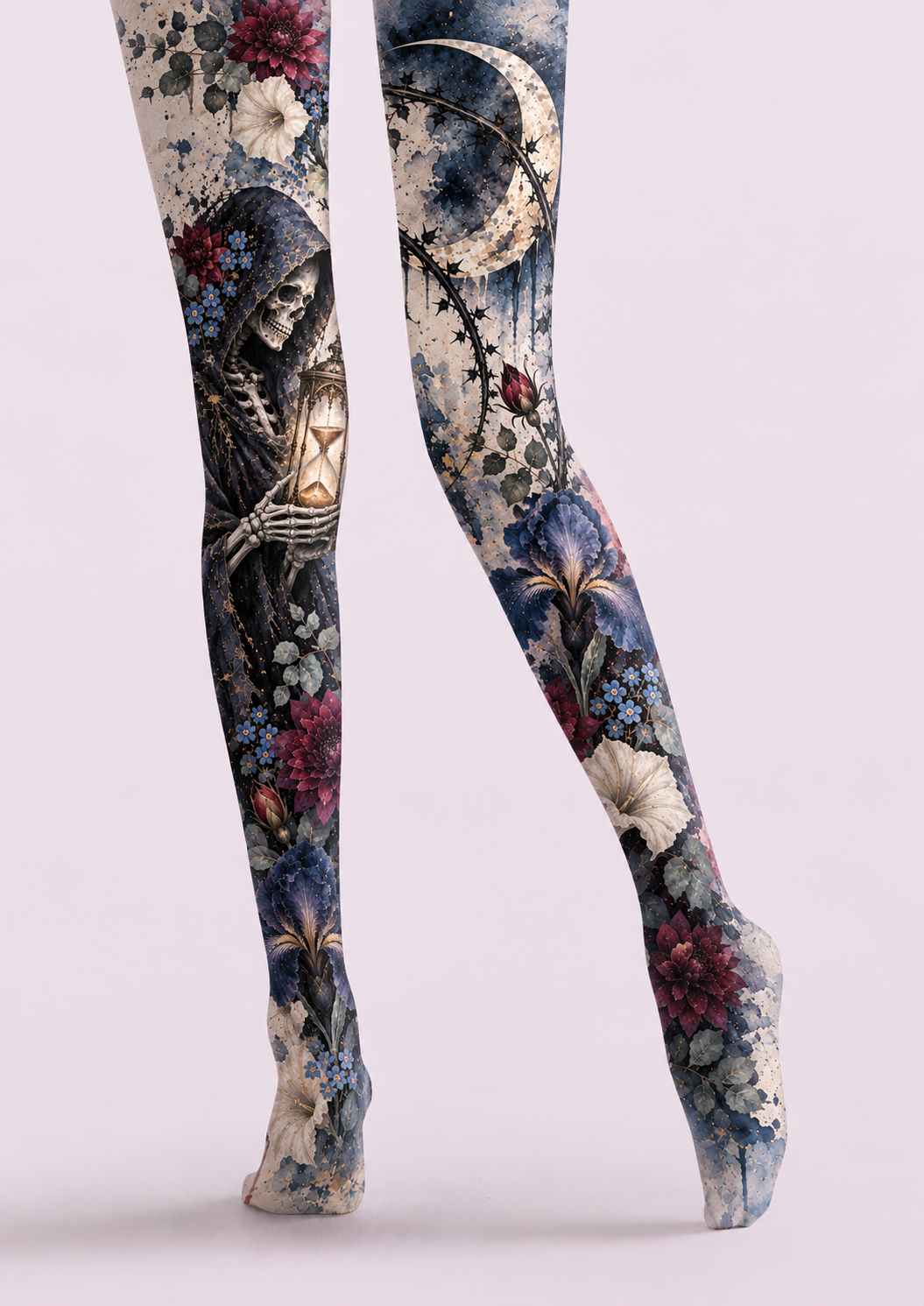 Dark Floral Skull Moon Tights Hosiery Pantyhose H69-37