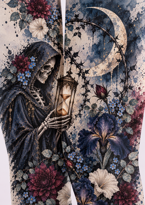 Dark Floral Skull Moon Tights Hosiery Pantyhose H69-37