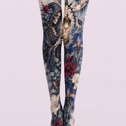 Dark Floral Skull Moon Tights Hosiery Pantyhose H69-37
