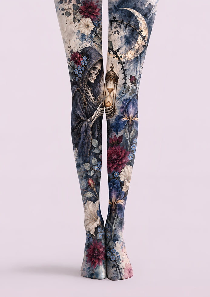 Dark Floral Skull Moon Tights Hosiery Pantyhose H69-37