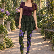 Purple Botanical Floral Tights Hosiery Pantyhose H69-38