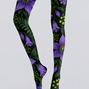 Purple Botanical Floral Tights Hosiery Pantyhose H69-38