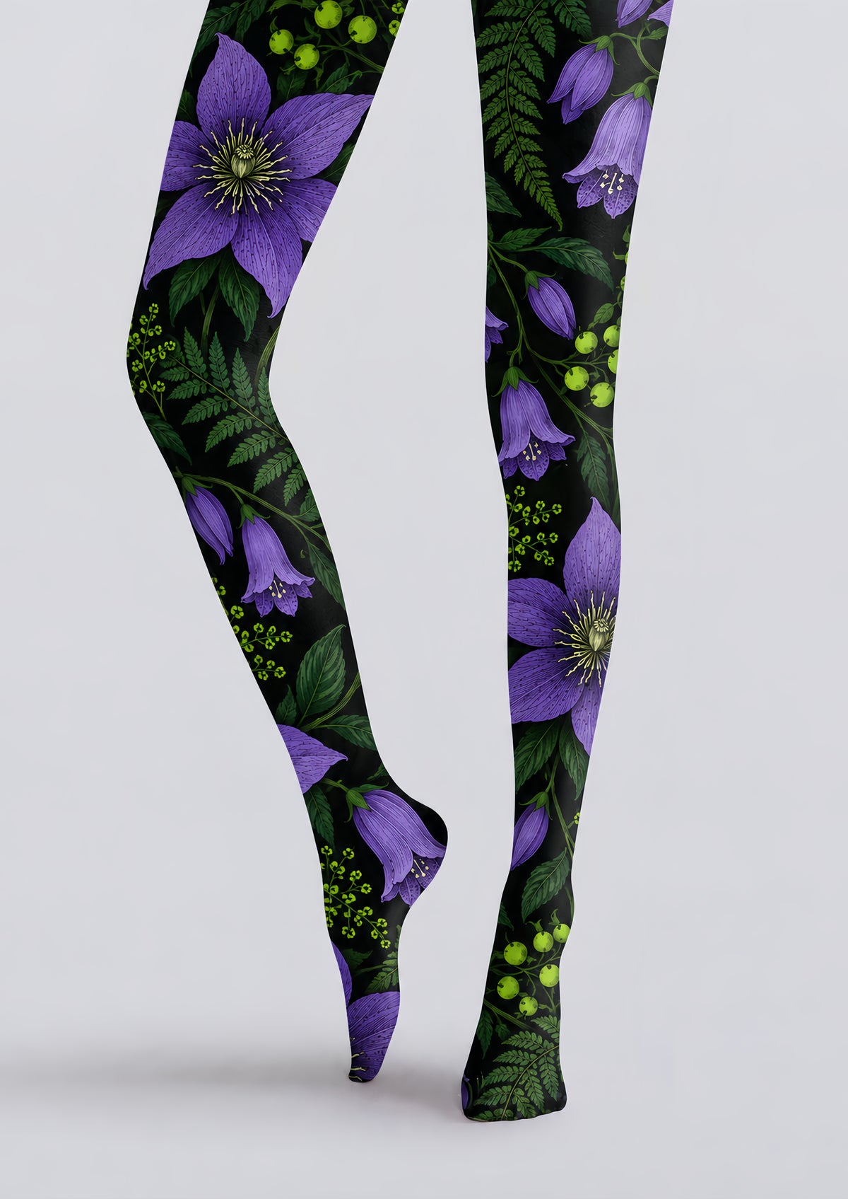 Purple Botanical Floral Tights Hosiery Pantyhose H69-38