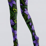 Purple Botanical Floral Tights Hosiery Pantyhose H69-38