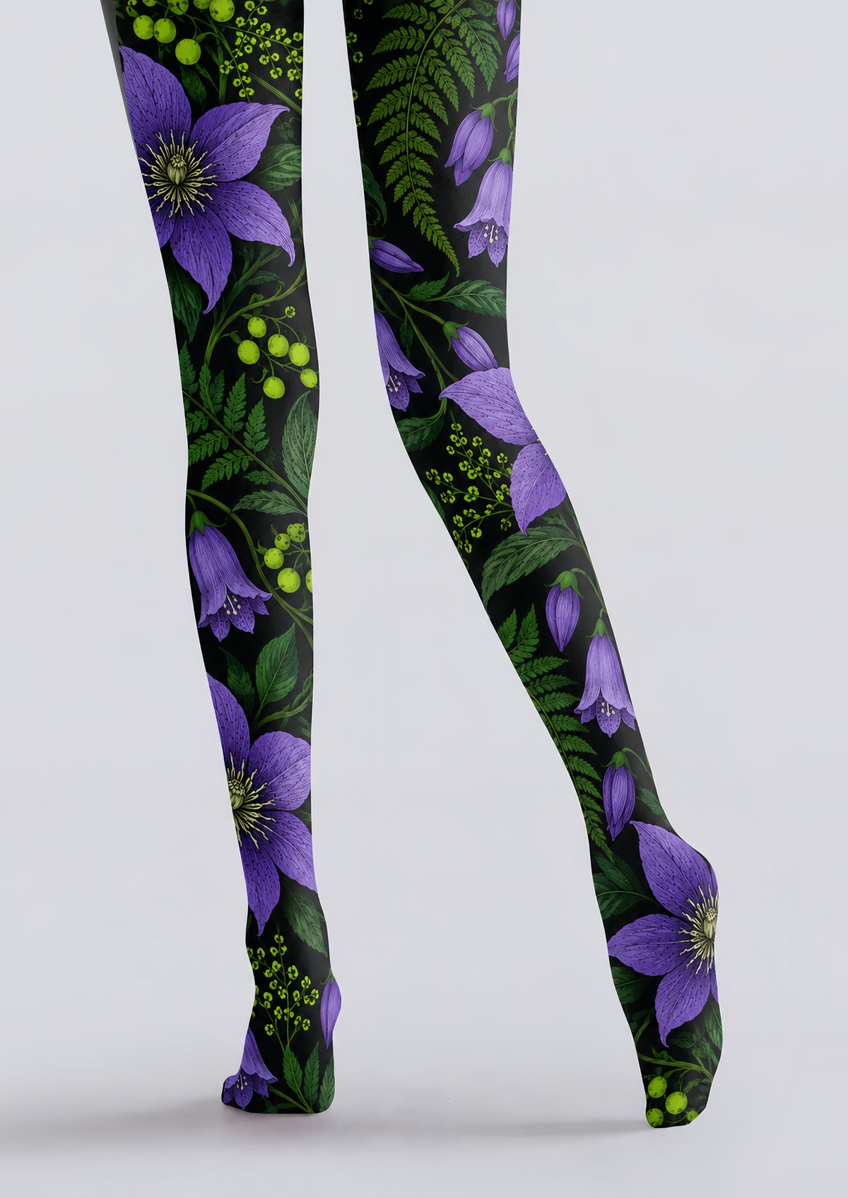 Purple Botanical Floral Tights Hosiery Pantyhose H69-38