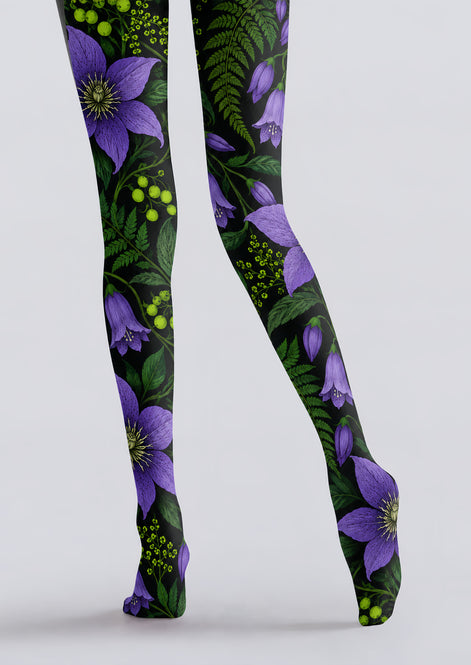 Purple Botanical Floral Tights Hosiery Pantyhose H69-38