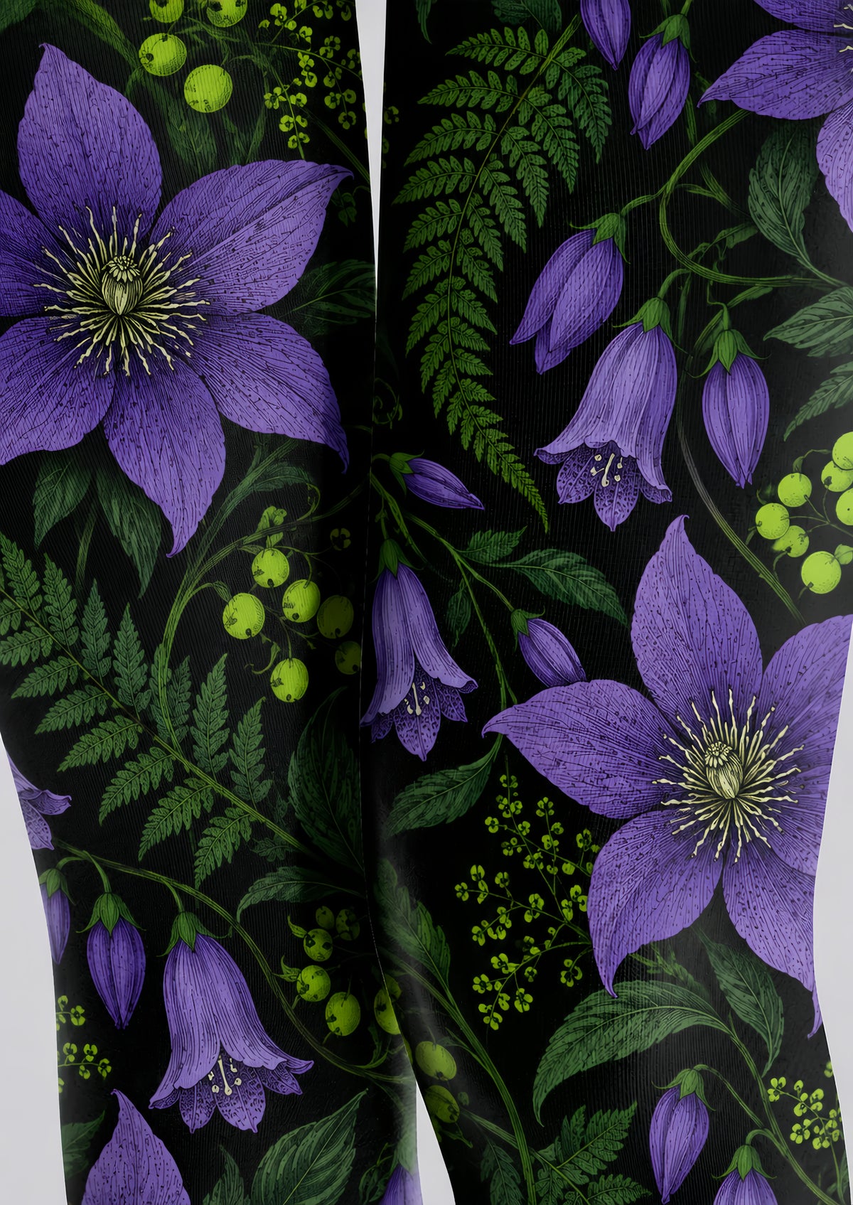 Purple Botanical Floral Tights Hosiery Pantyhose H69-38