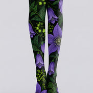 Purple Botanical Floral Tights Hosiery Pantyhose H69-38