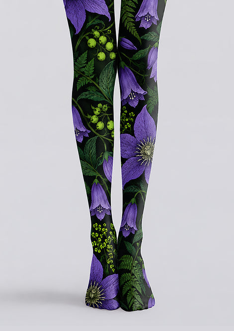 Purple Botanical Floral Tights Hosiery Pantyhose H69-38