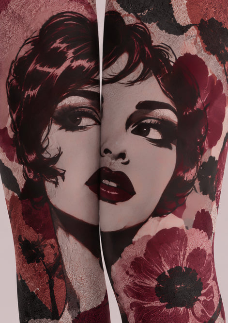 Vintage Portrait Graphic Tights Hosiery Pantyhose H69-39