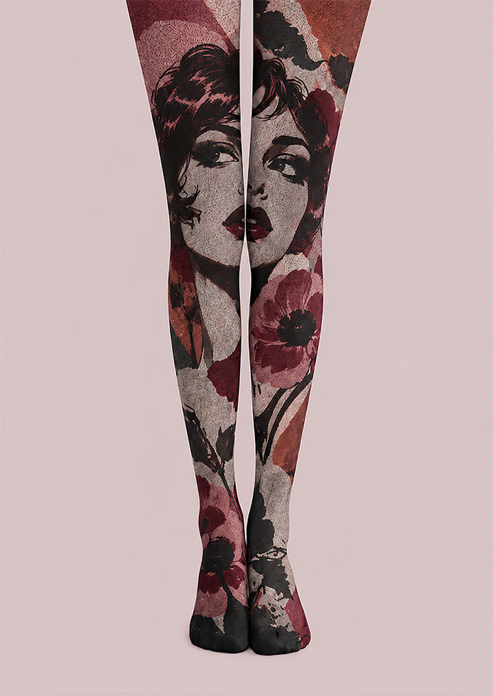 Vintage Portrait Graphic Tights Hosiery Pantyhose H69-39