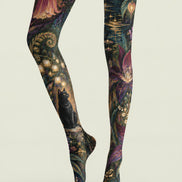 Dark Fantasy Cat Floral Tights Hosiery Pantyhose H69-40