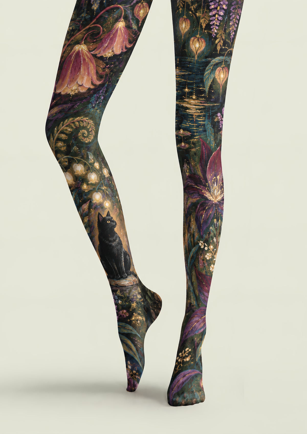 Dark Fantasy Cat Floral Tights Hosiery Pantyhose H69-40