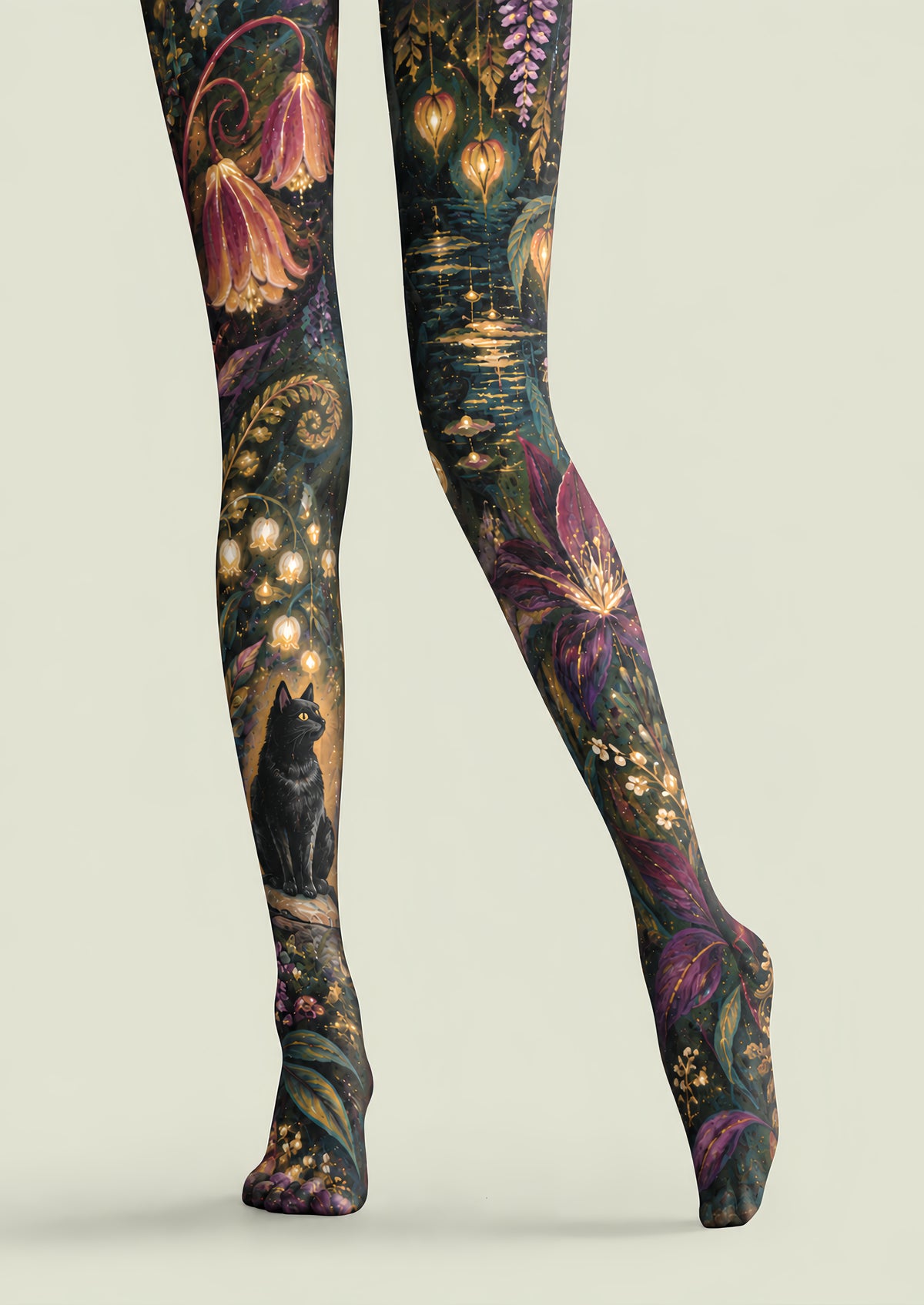 Dark Fantasy Cat Floral Tights Hosiery Pantyhose H69-40