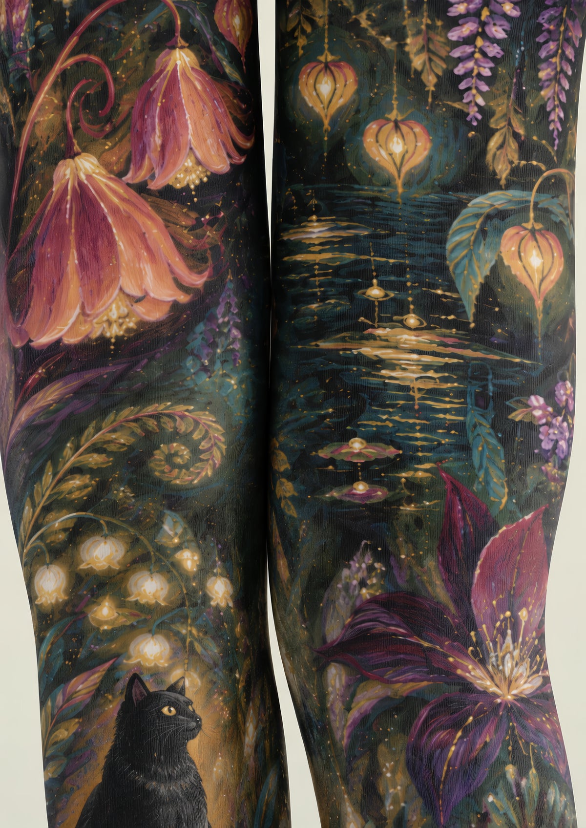 Dark Fantasy Cat Floral Tights Hosiery Pantyhose H69-40