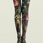 Dark Fantasy Cat Floral Tights Hosiery Pantyhose H69-40