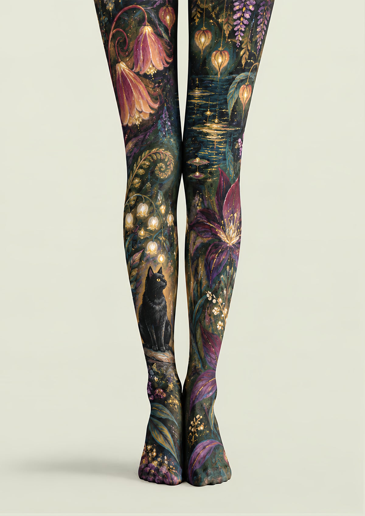 Dark Fantasy Cat Floral Tights Hosiery Pantyhose H69-40