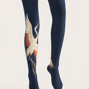 Navy Blue Crane Print Tights Hosiery Pantyhose H69-42