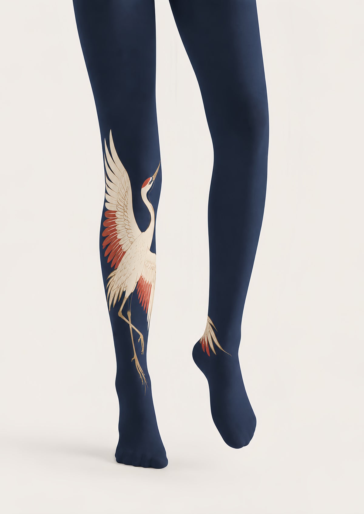 Navy Blue Crane Print Tights Hosiery Pantyhose H69-42