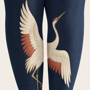 Navy Blue Crane Print Tights Hosiery Pantyhose H69-42