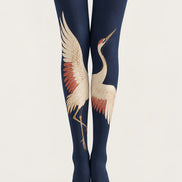 Navy Blue Crane Print Tights Hosiery Pantyhose H69-42