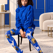 Royal Blue Deer Print Tights Hosiery Pantyhose H69-43