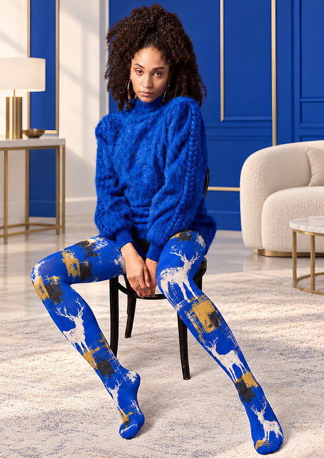Royal Blue Deer Print Tights Hosiery Pantyhose H69-43