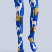 Royal Blue Deer Print Tights Hosiery Pantyhose H69-43