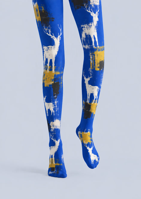 Royal Blue Deer Print Tights Hosiery Pantyhose H69-43