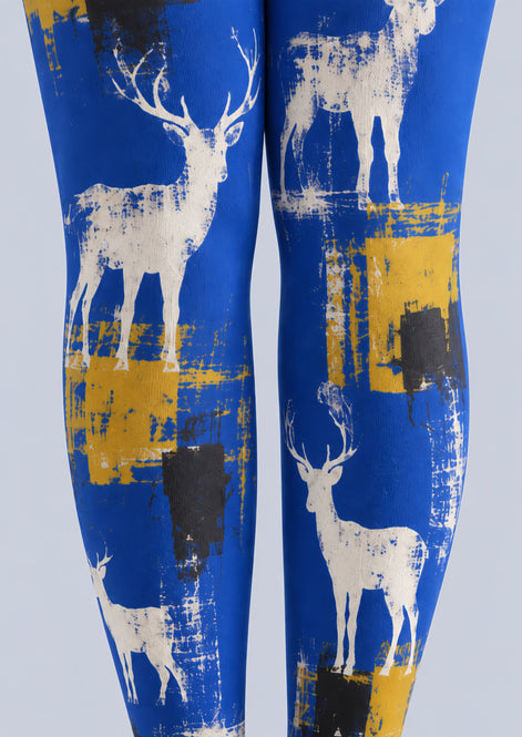 Royal Blue Deer Print Tights Hosiery Pantyhose H69-43