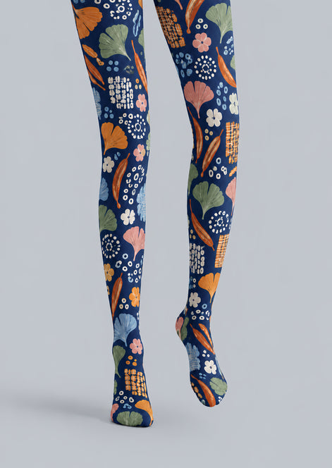 Ginkgo Leaf Floral Print Tights Hosiery Pantyhose H69-46