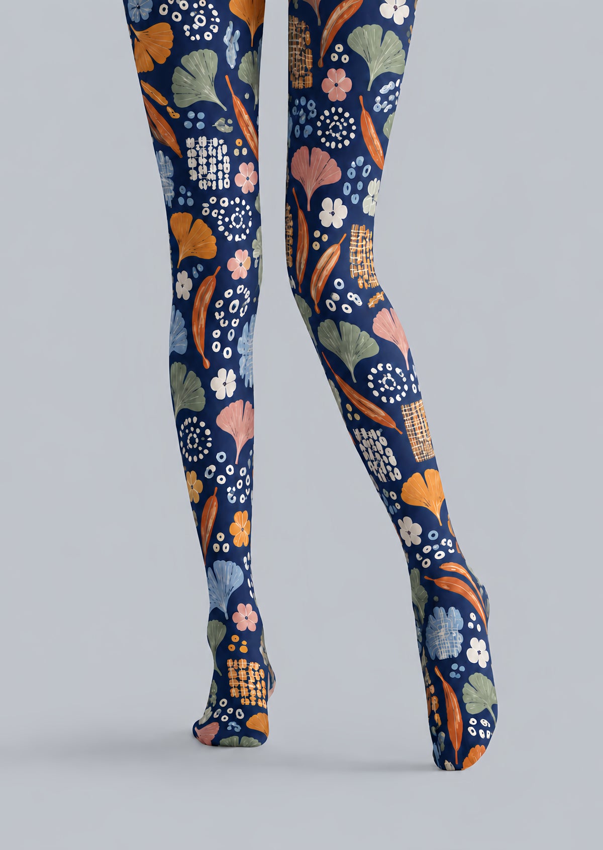Ginkgo Leaf Floral Print Tights Hosiery Pantyhose H69-46