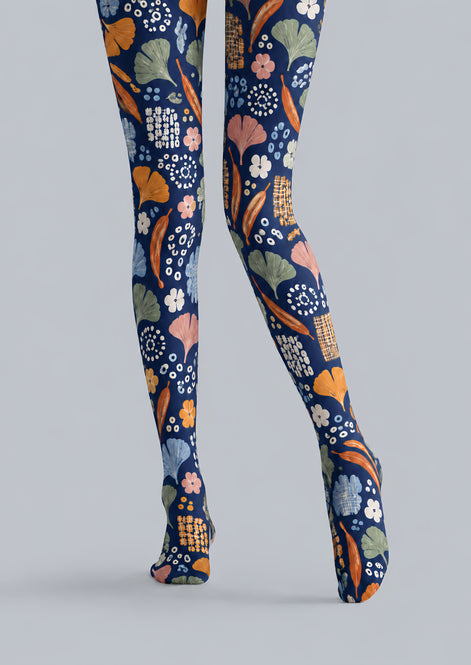 Ginkgo Leaf Floral Print Tights Hosiery Pantyhose H69-46