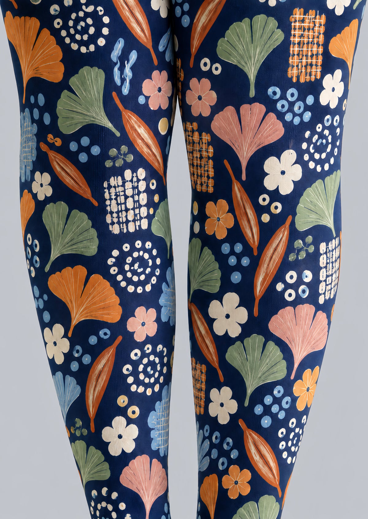 Ginkgo Leaf Floral Print Tights Hosiery Pantyhose H69-46