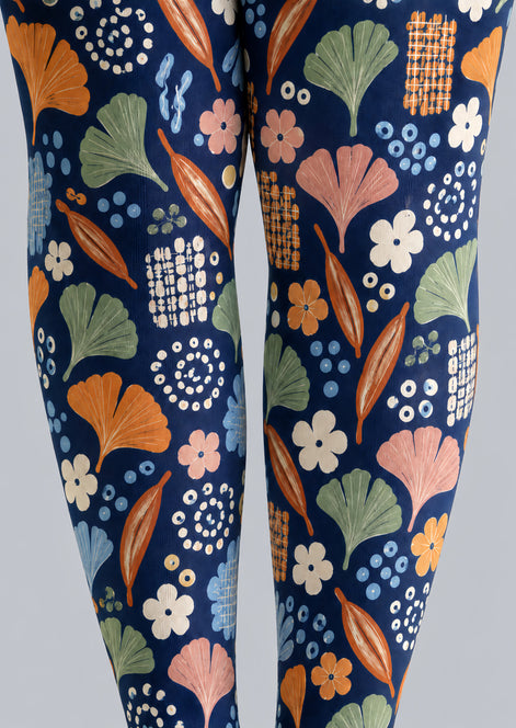 Ginkgo Leaf Floral Print Tights Hosiery Pantyhose H69-46