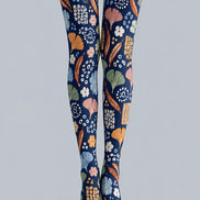 Ginkgo Leaf Floral Print Tights Hosiery Pantyhose H69-46