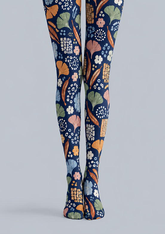 Ginkgo Leaf Floral Print Tights Hosiery Pantyhose H69-46