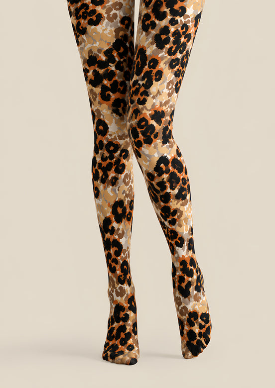 Brown Black Leopard Print Tights Hosiery Pantyhose H69-48