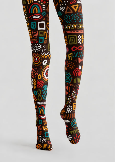 Multicolor Abstract Geometric Tights Hosiery Pantyhose H69-49