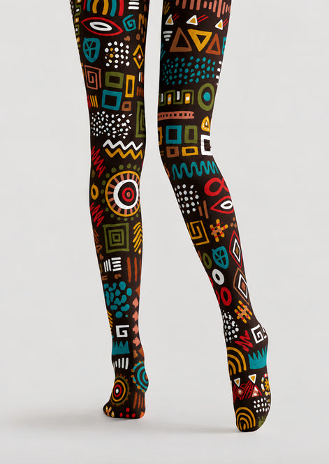Multicolor Abstract Geometric Tights Hosiery Pantyhose H69-49