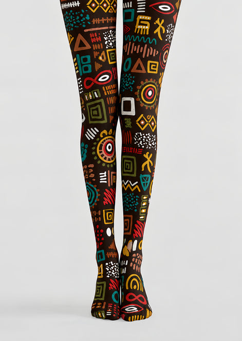 Multicolor Abstract Geometric Tights Hosiery Pantyhose H69-49