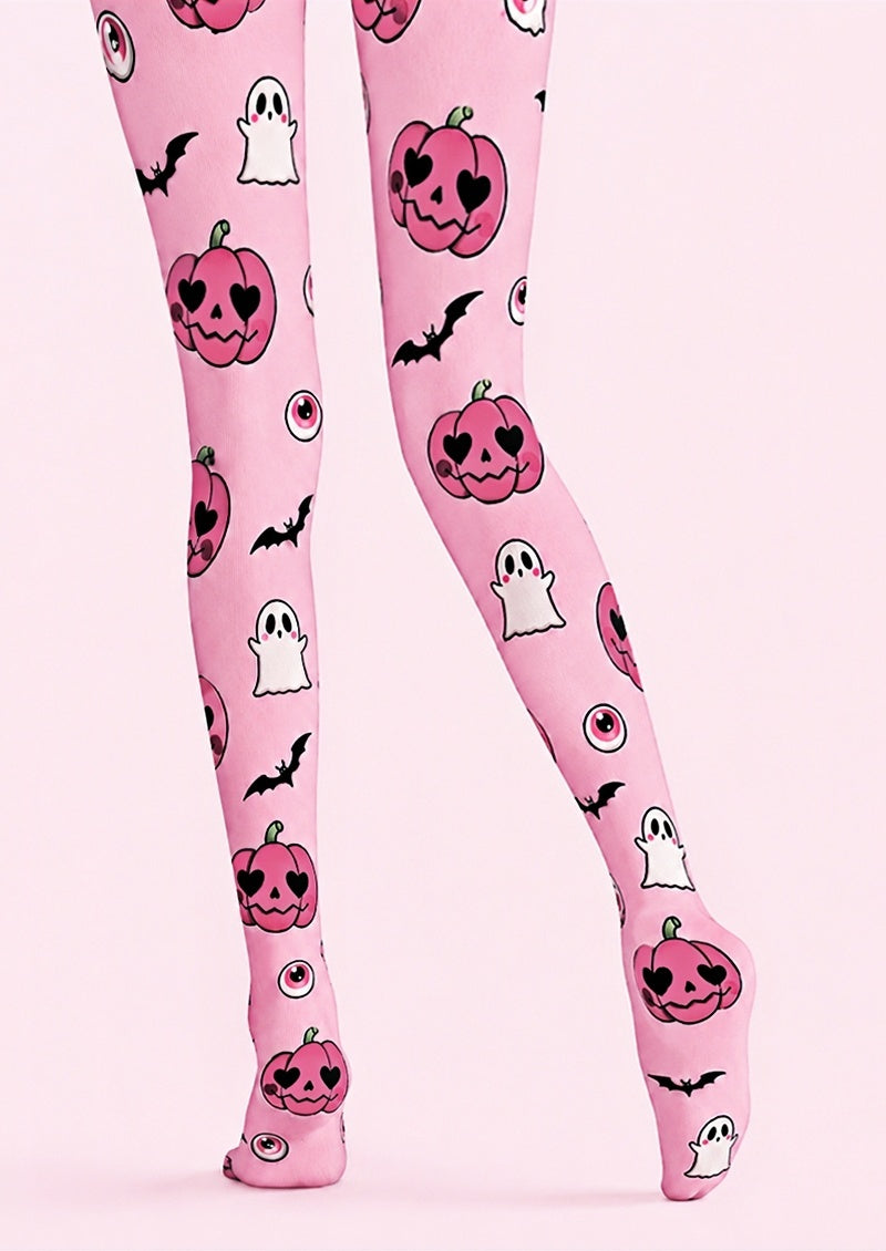 Pink Halloween Graphic Tights Pumpkin Ghost Print Z69-2
