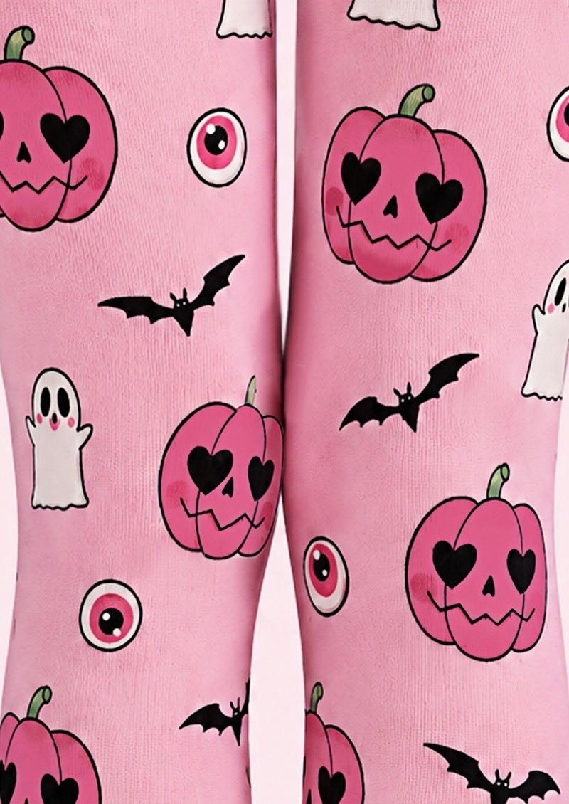 Pink Halloween Graphic Tights Pumpkin Ghost Print Z69-2